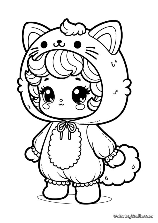 Boneca em Fantasia de Gato Boneca em Fantasia de Gato - Página para Colorir