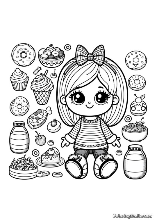 Boneca com Guloseimas Boneca com Guloseimas - Página para Colorir