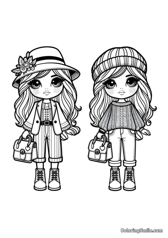 Bonecas Irmãs Bonecas Irmãs - Página para Colorir