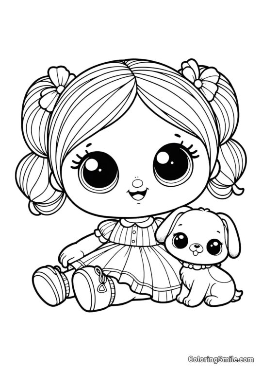 Bebê Boneca com Cachorrinho Bebê Boneca com Cachorrinho - Página para Colorir