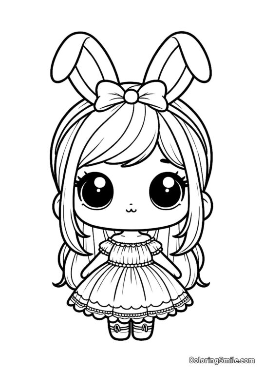 Boneca Fofa com Orelhas de Coelho Boneca Fofa com Orelhas de Coelho - Página para Colorir