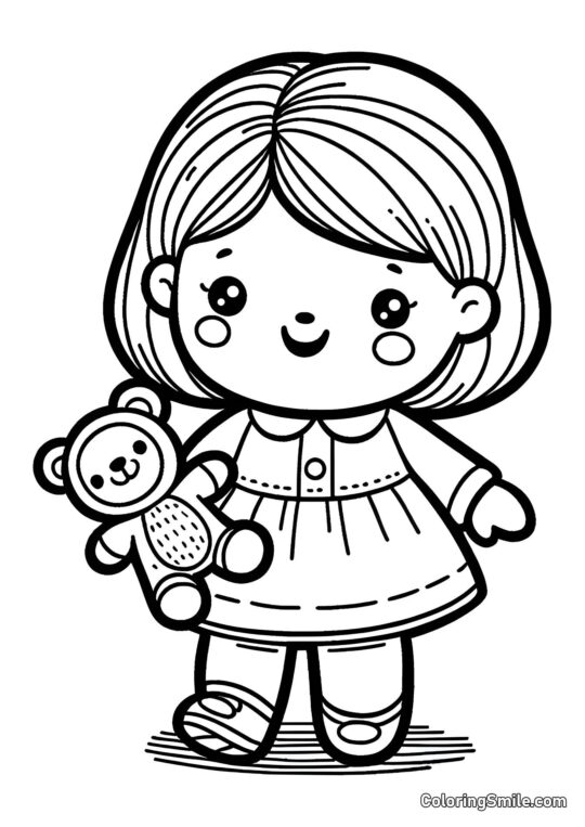 Boneca com Brinquedo na Mão Boneca com Brinquedo na Mão - Página para Colorir