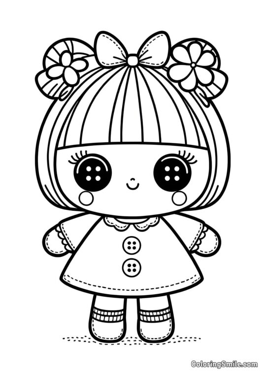 Boneca com Olhos de Botão Boneca com Olhos de Botão - Página para Colorir