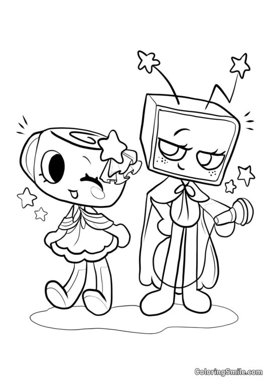 Shelly e Vi do Mundo do Dandy - Página para Colorir