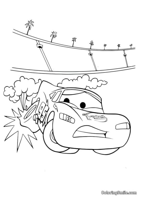 Carro com um pneu furado - Página para Colorir