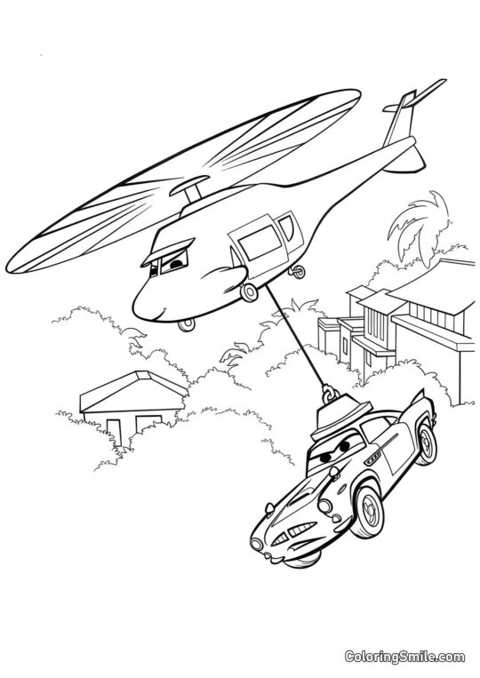 Carro sendo transportado por helicóptero - Página para Colorir