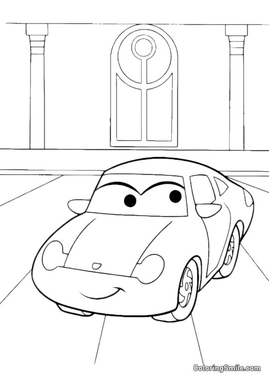 Sally Carrera no estacionamento - Página para Colorir