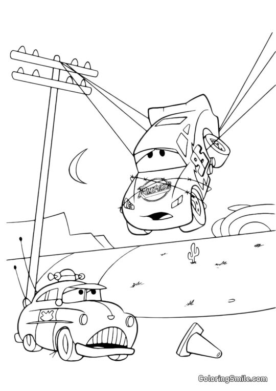 McQueen pendurado em postes - Página para Colorir