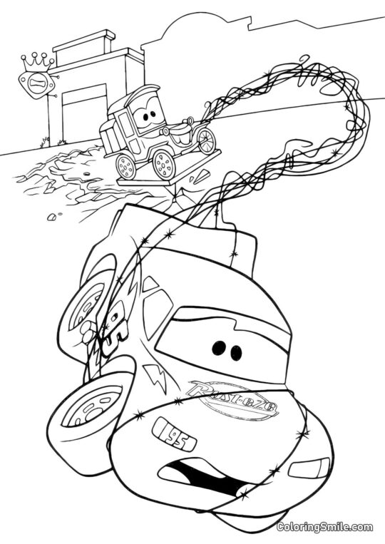 Carro preso em uma rede - Página para Colorir