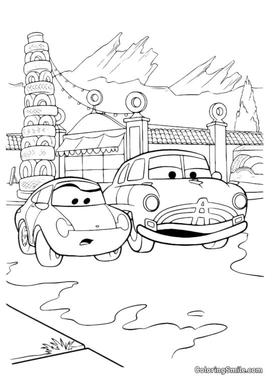 Carros na interseção - Página para Colorir