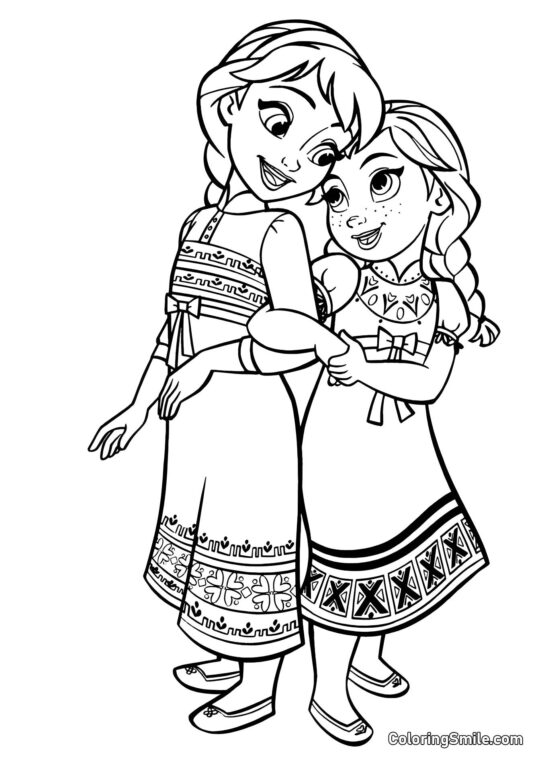 Anna e Elsa na infância - Página para Colorir