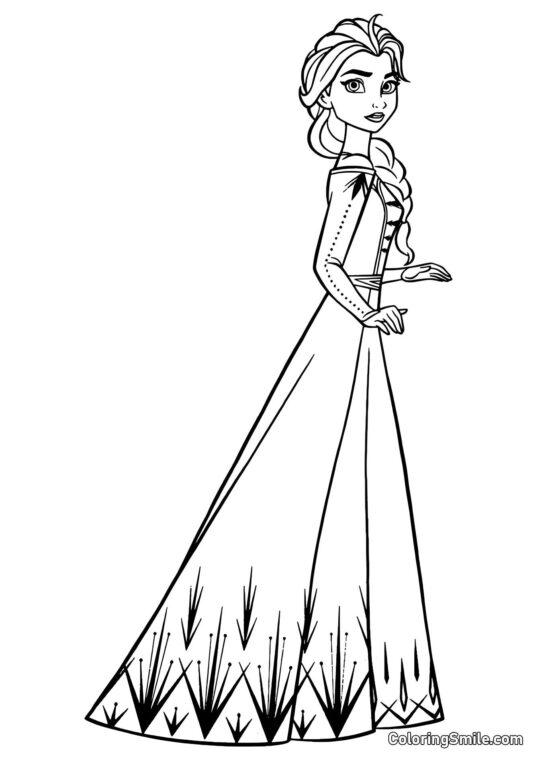 Elsa em um vestido bonito - Página para Colorir