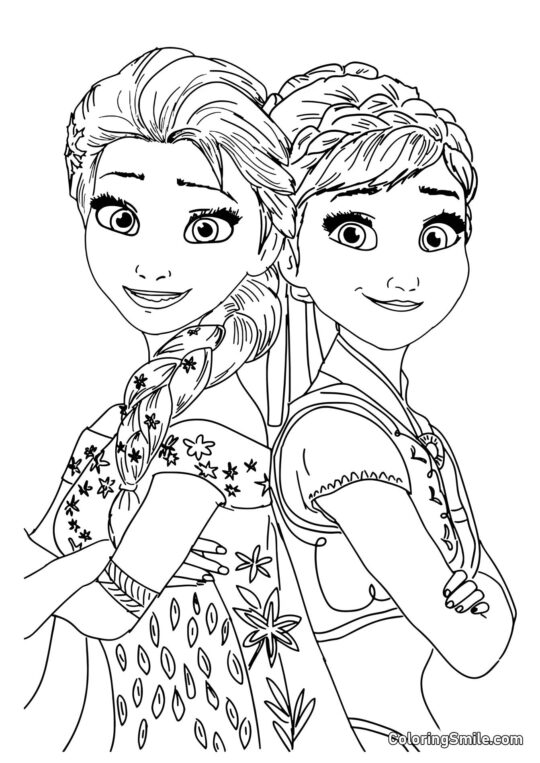 Elsa e Anna - Página para Colorir