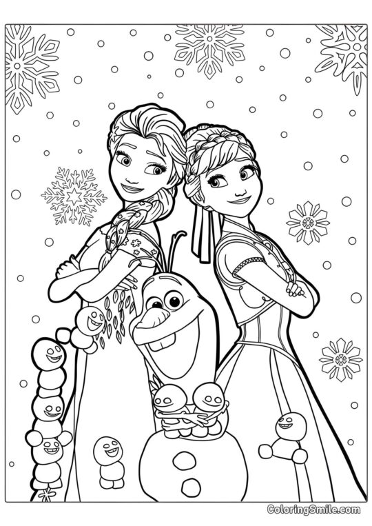 Bebês bonecos de neve, Olaf e Anna com Elsa - Página para Colorir