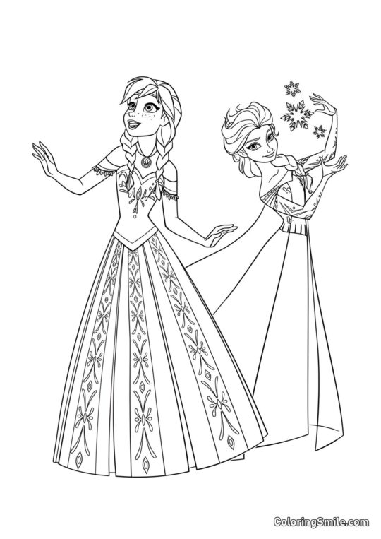 Princesas Anna e Elsa - Página para Colorir