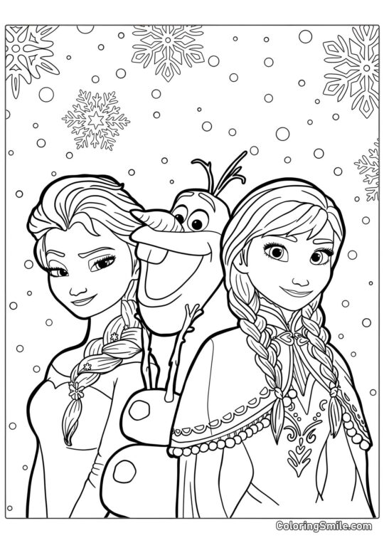 Elsa, Anna e Olaf - Página para Colorir