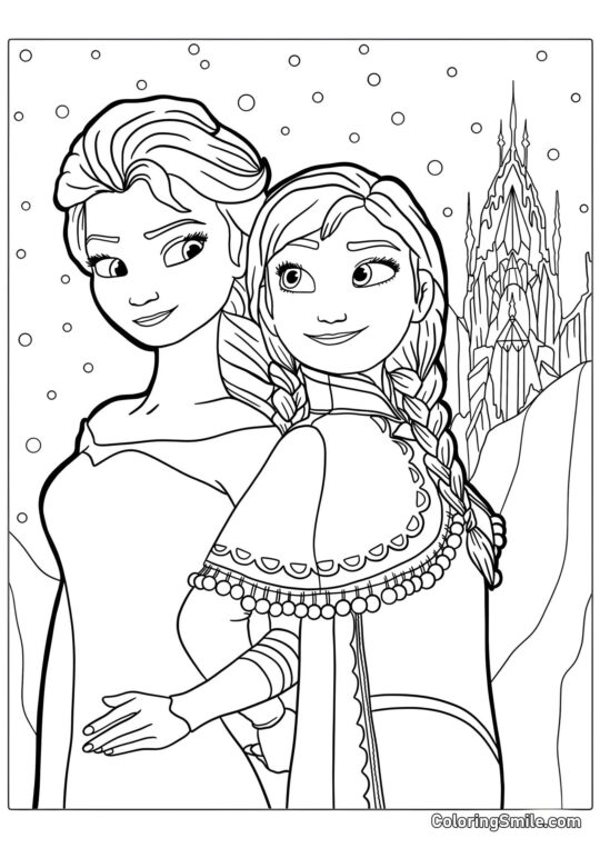 Irmãs Elsa e Anna - Página para Colorir