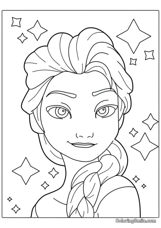 Elsa de Frozen e estrelas - Página para Colorir