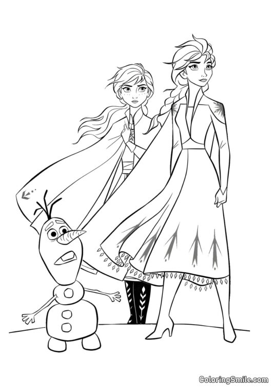 Elsa, Anna, Olaf - Página para Colorir