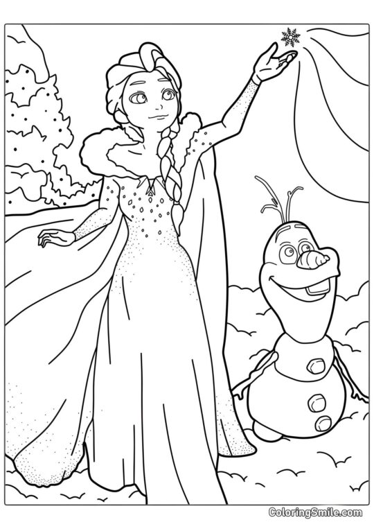 Elsa junto com Olaf - Página para Colorir