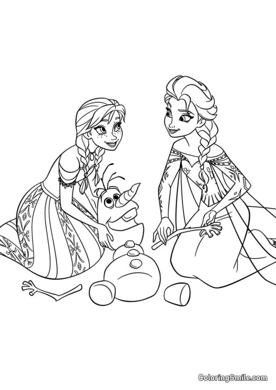 Anna, Elsa e Olaf - Página para Colorir