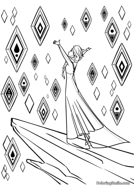 Elsa e os cristais elementais - Página para Colorir