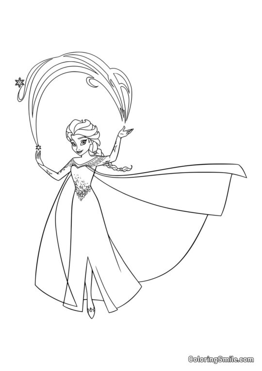 Elsa com magia de neve - Página para Colorir