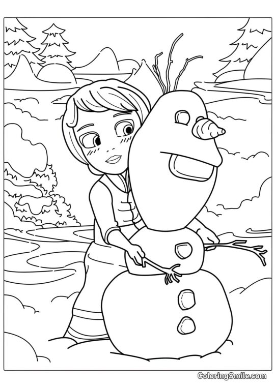 Menina Elsa fazendo um boneco de neve - Página para Colorir