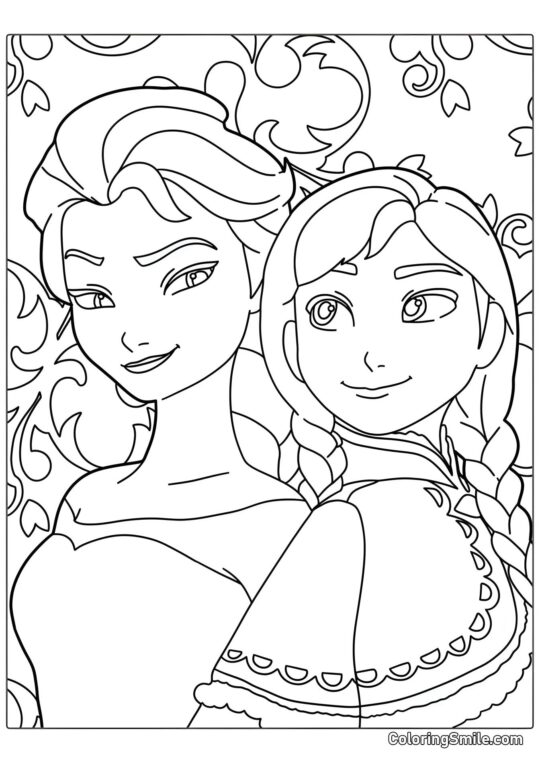 Elsa e sua irmã Anna - Página para Colorir