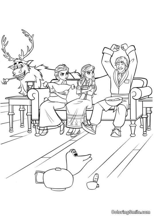 Personagens de Frozen 2 brincando de crocodilo - Página para Colorir