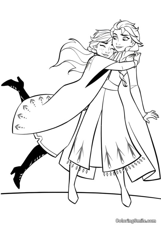 Anna abraça Elsa - Página para Colorir