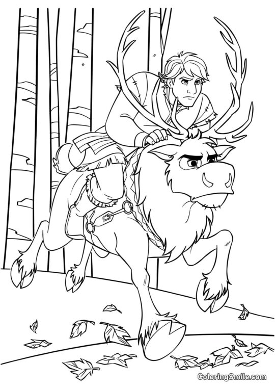 Kristoff montando Sven - Página para Colorir