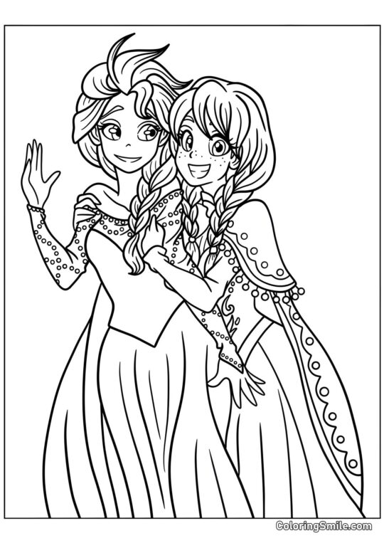 Anime Anna e Elsa - Página para Colorir
