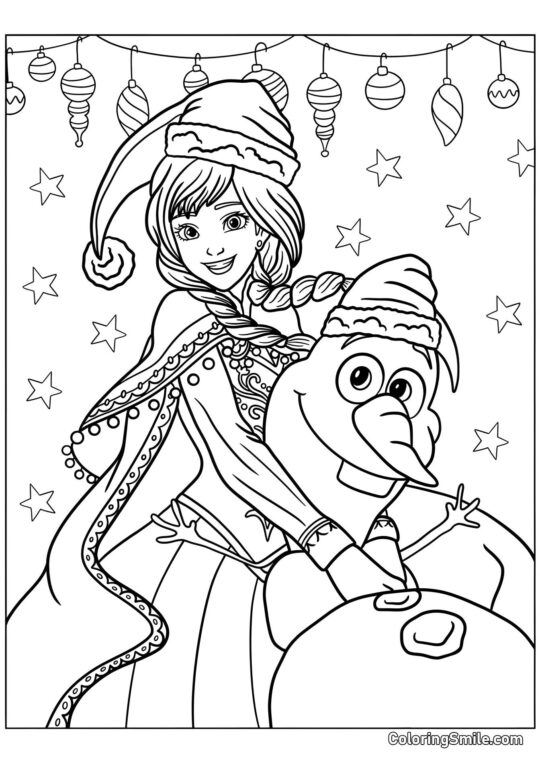 Anna e Olaf no Natal - Página para Colorir