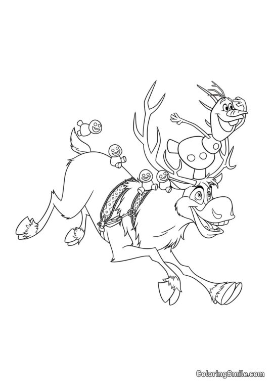 Olaf montando Sven - Página para Colorir