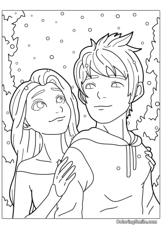 Elsa e Jack de Gelo - Página para Colorir